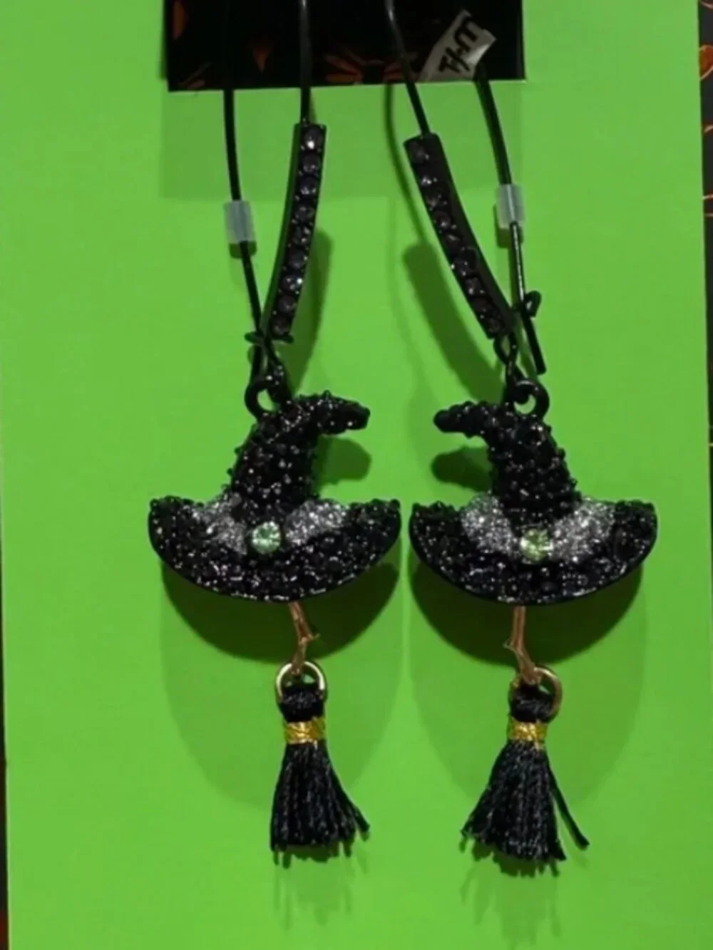 Betsey Johnson Witch Hat Broom Crystal Dangle Drop Earrings